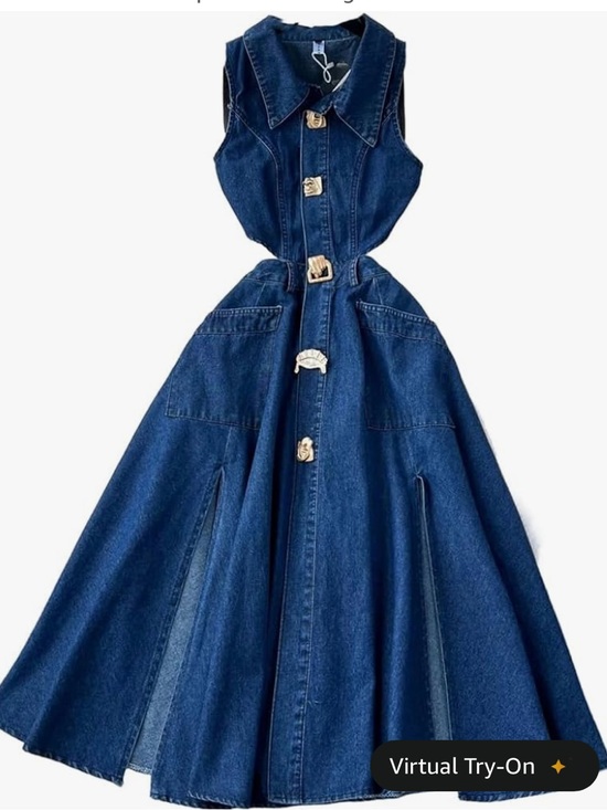 Amazon Dresses & Skirts - Amazon Women's Denim Midi Dress in Dark Blue with decorative gold buttons